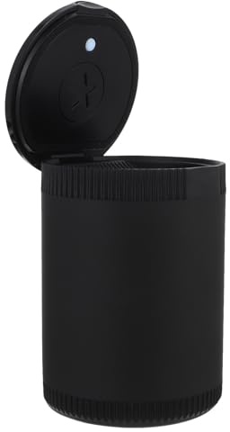 Amosfun Cendrier de Voiture Portable Accessoire Intérieur Automobile Pratique et Couvercle avec Lumière LED Design Séparé Alliage D'aluminium Noir pour Voiture