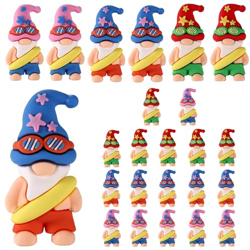 Lyreh 24 Stück Mini Zwerge Figuren, Bunt PVC Sommer Strandzwergstatuen Miniatur Zwerge Gartendekoration für Drinnen Draußen Terrasse Hof Regal (Blau, Rosa und Rot, Je 8)