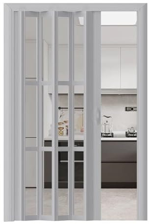 Falttür Plissierter Magnetverschluss Pvc Schiebetür , Falttür Komplettset Interne Grau Weiß Schwarz für Wohnzimmer Kleiderschrank Badezimmer, Falttüren Nach Maß Lamellentüren Falttür Tür(Gray,65cmx101