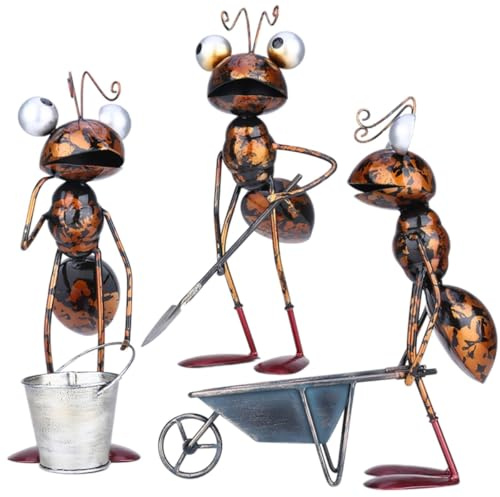 Mloarts Lot de 3 statues de jardin en métal 33 cm pour décoration extérieure | Art amusant pour pelouse et terrasse, cadeau résistant aux intempéries fait à la main