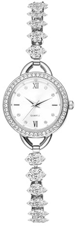JewelryWe Reloj Redondo Analógico Mujer: Reloj de Pulsera de Imitación de Diamantes Cuarzo Pequeño Correa de Cadena Aleación - para Regalo