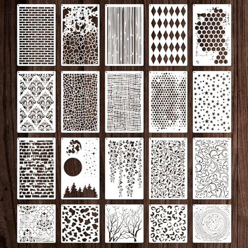 20 Stück Abstrakte Schablonen Set, Wiederverwendbare Geometrische Malschablonen, Kunststoff Schablonen, Textur Schablone, DIY Blatt Star Stencil für Holz, Wände, Leinwand, Möbel