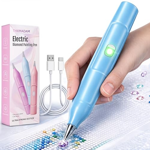 ZONJIE Kabelloser Diamond Painting Saugstift, Ohne Wachs | Wachsstift als Zubehör für Diamant Painting, Leises DIY Werkzeug für Erwachsene, 5D Diamant Malerei & austauschbaren Spitzen
