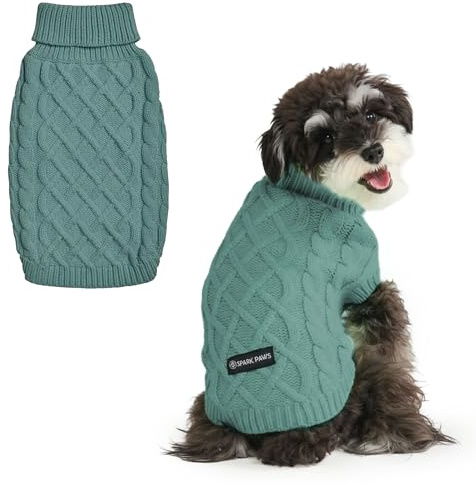 Spark Paws Strickpullover für Hunde – Weicher, Warmer Winterpullover für kleine, mittelgroße und große Hunde – Pullover für Französische Bulldoggen, Pitbulls, Hündinnen und Rüden, (Pine Green,M)