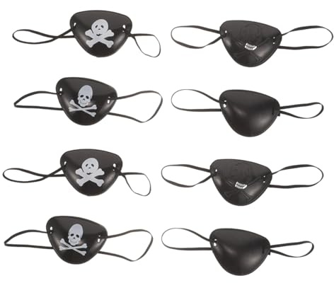 Hohopeti 8 Stück Teiliges Piraten Augenklappen mit Elastischem Band Lustige Single Eye Patch Cosplay Kostüm Zubehör für Halloween und Piraten Partys Verstellbar Bequem für Erwachsene