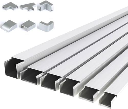 RSBFER 2 m Aluminium-Kabelkanal-Set, Allgemeiner Metall-Kabelkanal, Kabelkanal-Managementsystem für den Innen- und Außenbereich,50x25mm