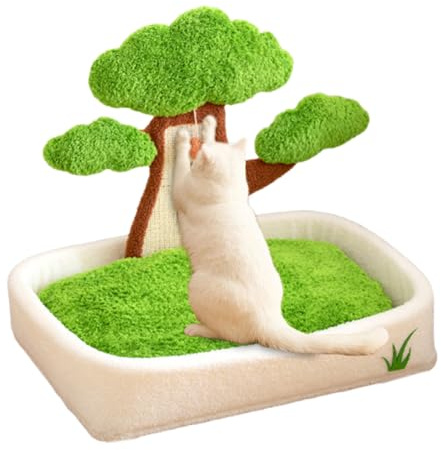 Tewzafiya Niche pour Chats - Lit Vase en pin avec Boule en Peluche et grattoir - Lit Lavable pour Animaux | Salon Chambre à Coucher à côté