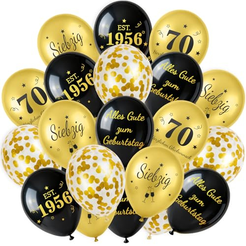 30 Stück Deko 70.Geburtstag, Luftballons Ballons Latex, Happy Birthday Deko 70 Mann Frauen, Schwarze Gold,Alles Gute zum Geburtstag Geburtstagsdeko