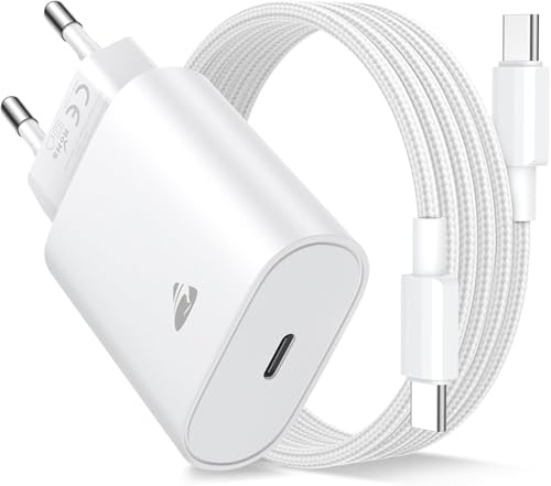 Aioneus Cargador iPhone Carga Rapida 20W Cargador USB C, PD 3.0 USBC Enchufe Adaptador Tipo C Carregador Cabezal para iPhone 17 16 15 Pro MAX Air Plus, iPad Pro/iPad Air, Samsung Charger con 2M Cable