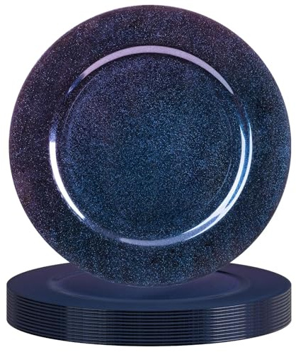 MAONAME Laser Blue Charger Plates Set of 12, 13 Round Plate Charger for Dinner Plates, Glitter Plastic Plate Chargers, Table Chargers for Wedding Decor, Party