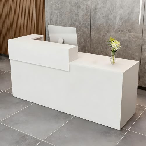 CCUKTFN Bancone Reception con Cassetto e Ripiani Aperti, 100–240 cm Banco Reception Moderno per Uffici, adatto per Saloni, Hall e Negozi al Dettaglio
