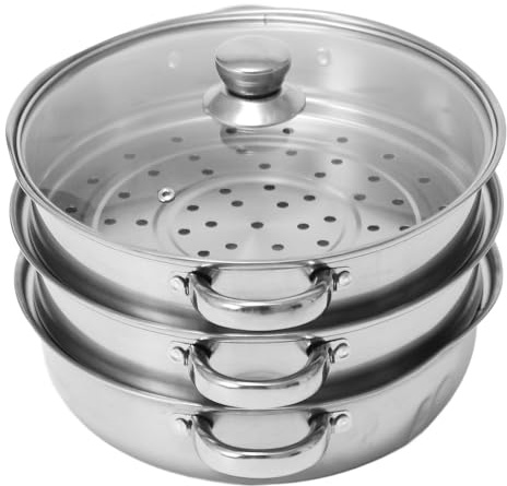 Asixxsix Vaporera, vaporera espesa para cocinar, gran capacidad, 2 asas, fácil de limpiar, vaporera multiusos de 2 niveles con tapa de silicona para sopa de verduras y albóndigas.
