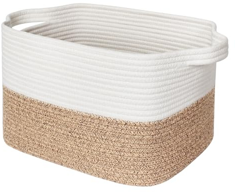 WILLITAT Woven Storage Basket, Medium Cotton Rope Bathroom Storage Basket for Shelves, Rectangular Basket for Towels, Shoes, Books, Gifts, Soft Kids Dog Toy Box, Baby Nursery Bin, 38x28x22.5cm, Brown