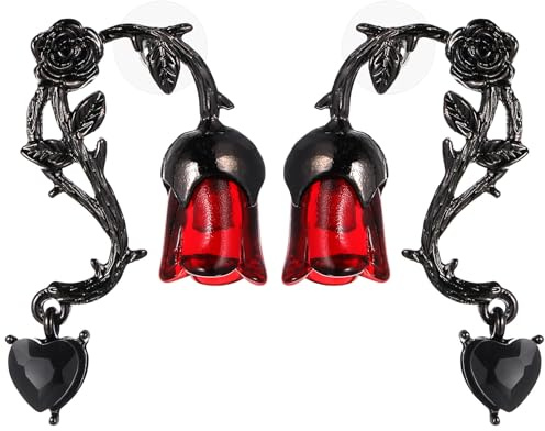 ANDRESLAD Boucles D’oreilles Gothiques en Alliage Hypoallergénique, Motif Rose Rouge de Ronce, Légères, Bijoux D’oreilles pour Femmes et Filles, Décoration D’oreille Originale pour Soirées