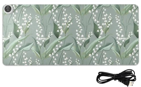 Konst lilja ljusgrå uppvärmd PU-musmatta 80 x 33 cm halkfri skrivbordsmatta för laptop-skrivbord, studier