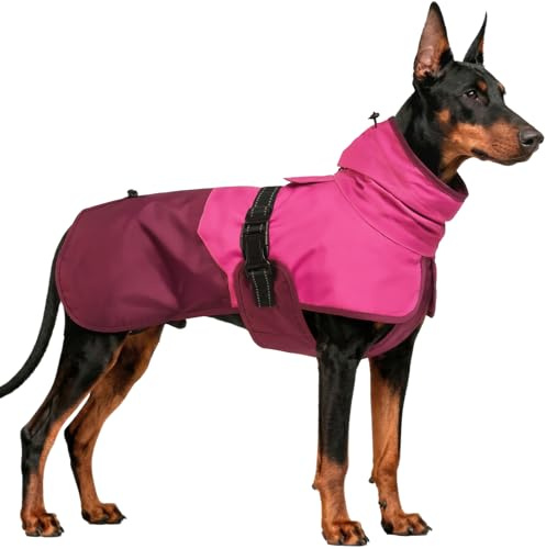 Ouobob wasserdichter, leichter, reflektierender Regenmantel für Hunde mit Kapuze für große Rassen, verstellbarer Regenmantel für Labrador, Deutscher Schäferhund, Magenta, 3XL