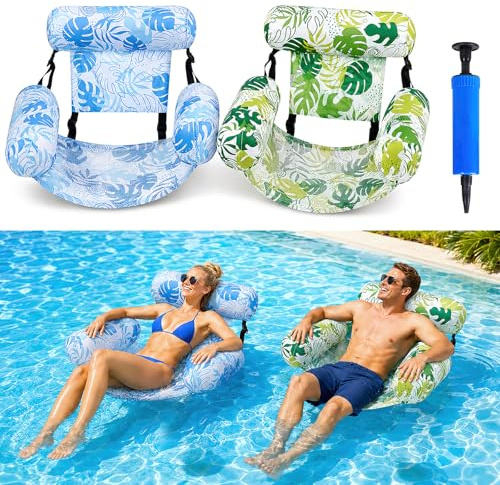 SilverChry Hamac Flottant Piscine, Hamac Piscine Gonflable pour Adultes avec 3 Coussinets, Chaise Longue Piscine, Matelas Gonflable pour Lac et Plage, Capacité 150kg