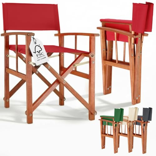 Casaria® Regiestuhl 2er-Set, wetterfest, FSC®-Zertifiziert, rot | Für Garten Balkon Terrasse und Wohnzimmer, Kissen, waschbarer Bezug, Sitzhöhe 45cm, Sitzfläche 46x47cm, rot