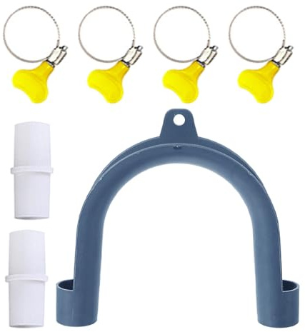 EXAOMBLE U-Shape Washing Machine Drain Hose Hook with Plastic Adapter and Clamps, Easy Installation Prevents Kinks and Blockages, Suitable for Laundry Room and Washer Dryer Drain Pipe