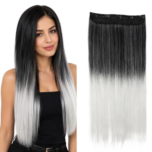 CAISHA 60cm Clip In Extensions Haarverlängerung Haarteil Ombré Grau Mix C73