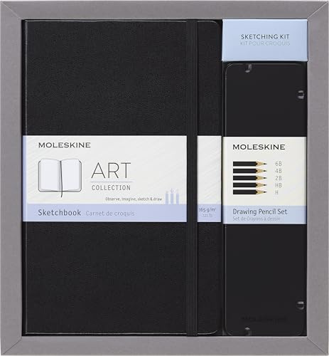 Moleskine Art Kit da Disegno, con Set di Matite da Disegno e Taccuino per Schizzi Colore Nero, Formato Large 13 x 21 cm