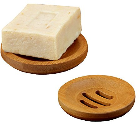 2Pcs Natural Wooden Bamboo Soap Dish Round Storage Holder for Home Bath Accessories