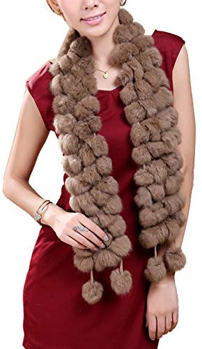 Cheerlife Damen Winter Schal Kragen Pelzkragen Kaninche Pelzschal Fellschal mit Ball Halstuch Dunkelkamel