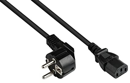 Good Connections Netzkabel - 10 m - Schutzkontakt-Stecker Typ E+F (CEE 7/7, gewinkelt) an C13 Kaltgerätebuchse (gerade) - KUPFERLEITER CU - 1,50 mm² - KALTGERÄTE-Kabel - SCHWARZ