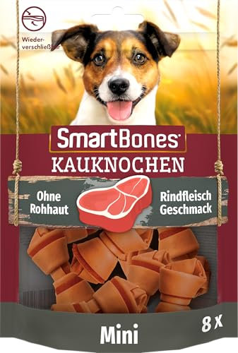 SmartBones Kauknochen Mini - Kausnack mit Rindfleisch Geschmack für kleine Hunde, Knochen mit weicher Textur, ohne Rohhaut, 8 Stück