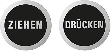 Schild Ziehen Drücken Ø 75 mm 2er-Set Türschilder aus Aluminium Edelstahloptik selbstklebend 41207-K