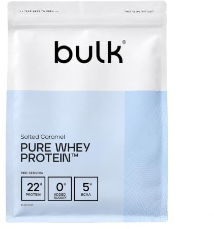 Bulk Pure Whey Protéine en Poudre, Caramel Salé, 1kg | 22g Protéines 5g BCAA portion, Shake de Whey, Faible en sucre, Favorise la croissance la récupération musculaires