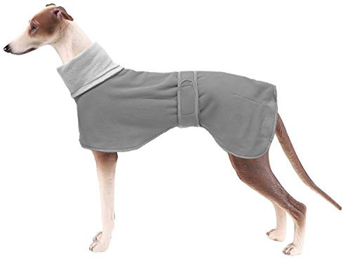 Morezi Winter Hundemantel mit reflektierender Leiste, weiches Polyester-Fleece, verstellbares Band, für Windhunde, Lurcher und Rennhunde-Grau-2XL