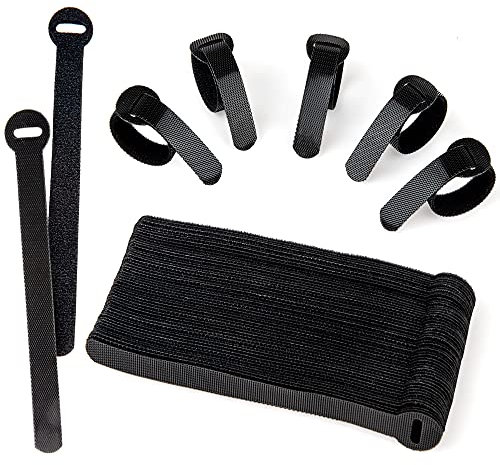 ARMIZ 60 x Reusable Cable Ties Black, Adjustable Releasable Hook and Loop Cable Straps for PC Cable Management, Organizing Cords, TV, Desk