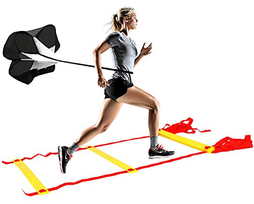 Beweglichkeitsleiter Verstellbare Beweglichkeits-Trainingsleiter, Sport-Fitness-Set-Ausrüstung, Geschwindigkeits-Trainingsleiter, Mit Widerstandsfallschirm/Logo-Scheibe(Size:8m)
