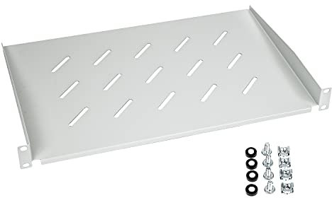 HMF 65499 Étagère pour Armoire Serveur | 19 Pouces | 1 U | Profondeur d'encastrement 300 mm | Gris Clair