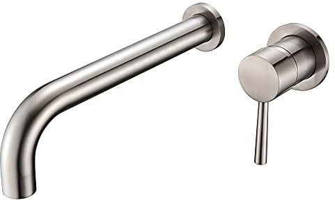 SUMERAIN Bathroom Brushed Nickel Wall Mount Tub Faucet Single Lever Handle Solid Brass with Valve, High Flow and Long Spout