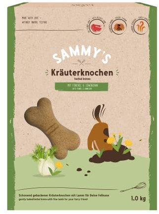 Sammy´s Kräuterknochen | Schonend gebackene Hundesnacks | Mit feinem Lamm, Fenchel & Löwenzahn | Besonderes Kräuter-Aroma | ohne Zuckerzusatz | 1x 1 kg