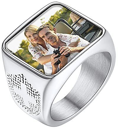 FaithHeart Edelstahl Fingerring mit Kreuz Symbol Personalisierter Bild Siegelring Damen Herren Fingerring mit Foto Benutzerdefiniert Ring für Freunden Ehemann