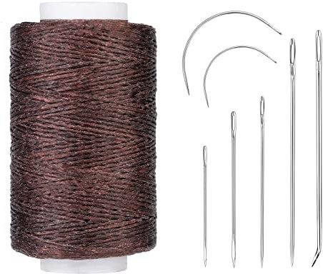 Leather Waxed Thread Cord, 250M Heavy Duty Sewing Thread Kit with Needles, 150D Upholstery Repair, Bookbinding, Shoe Repair, Leather Projects, Dark Brown