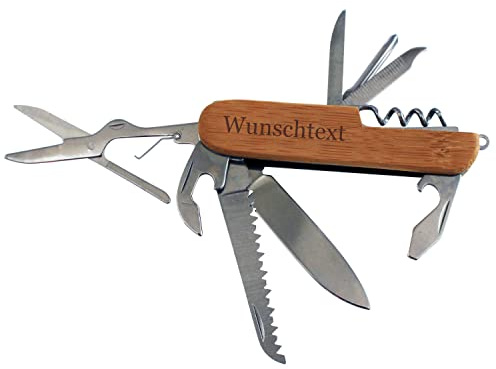 Geschenkissimo Taschenmesser klein mit Gravur in Holz - Optik - Klappmesser, Allzweckmesser, Outdoor Messer für Camping und Survival, Geschenkidee Gadget - personalisiert