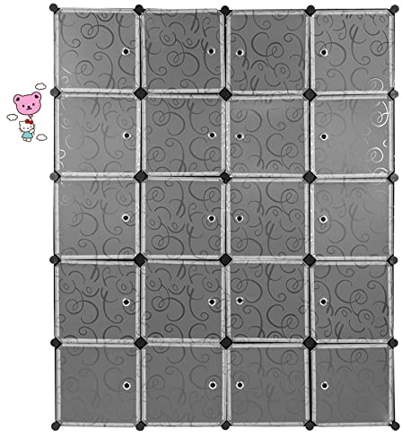 HUOLE DIY tragbarer Kleiderschrank,Garderobe Kleiderschrank Mit 2 Kleiderstange, modularer Kombischrank, platzsparendes Steckregalsystem,5 Etagen, 20 Türen, schwarz