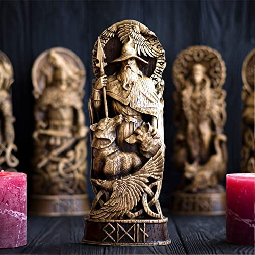 FIYSON Odin Figure, Nordic God Viking Decorative Statue, Scandinavian German God Wodan Sculpture Ornament,Norse Mythology Decor,Viking God Worship Altar Shrine Sculpture Home Decor (Odin)