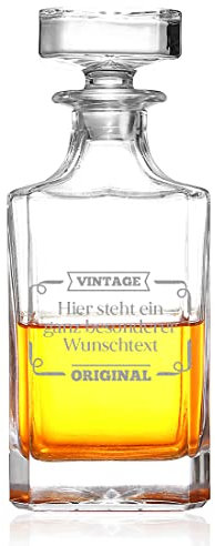 Whisky Karaffe 700 ml Set mit Wunschgravur - Motiv: Wunschtext - personalisiert - von Hand gefertigt - Alkohol, Drink - Deko, Bar - Scotch, Bourbon, Whiskey - Papa, Opa - Vatertag, Geburtstag