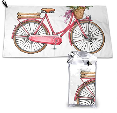 AROONS Schnell trocknendes Handtuch mit Tasche – Retro Rot Fahrrad bedruckt super saugfähiges Gesichtstuch Mikrofaser Reise Sport Handtücher 80 x 40 cm