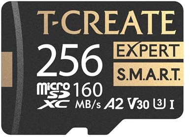 TEAMGROUP T-Create S.M.A.R.T A2 256GB Micro SDXC U3 V30 4K R/W Speed up to 160/150 MB/s High Speed Flash Memory Card for Creators, Compatible with GoPro, Insta360 TTCS256GIA2V3003