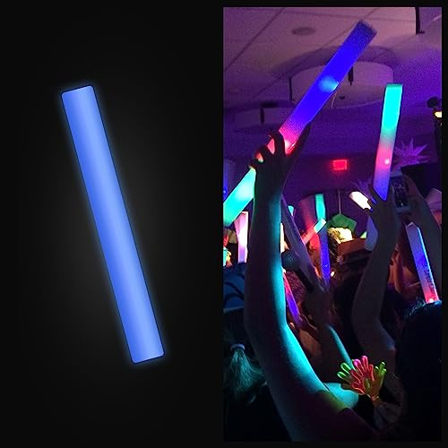 Promotional Party Sticks 100 Blue Foam Glow Sticks - 16 Light Up Sticks for Wedding, Parties & Dancing