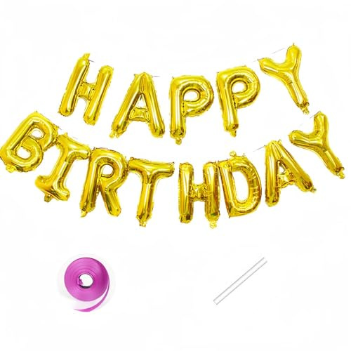 Vthoviwa Happy Birthday Banner Or, HAPPY BIRTHDAY Girlande Luftballons Or, 16 Zoll Geburtstag Folienballon Alufolie Geburtstagsballon Or