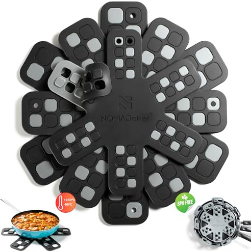 NOMADCHEF Dual-Use Silicone Pan Protectors for Stacking & Trivets for Hot Dishes | Silicone Trivet Mat | Perfect Pot and Pan Protectors For Stacking | Cookware Protectors For Stacking (6PCS-BLK/GRY)
