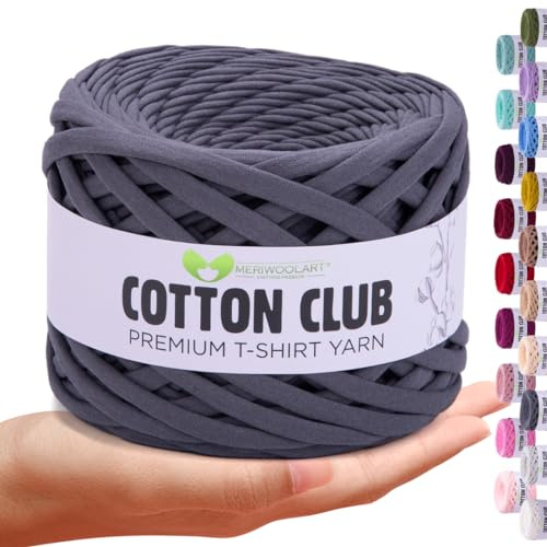 MeriWoolArt® Premium Baumwolle zum Häkeln und Makramee, 10 mm x 110 m Qualität Baumwollgarn, T-Shirt Garn für Handtasche, Teppiche, Pflanzenkörbe, Wurfkissen und Makramee-Wandbehang oder Geschenkband