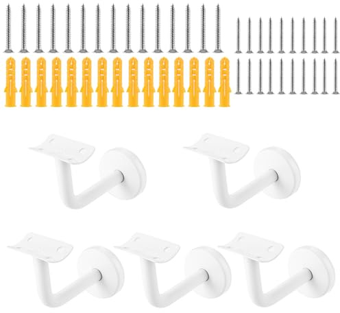 5 Handlaufhalter weiß, 60 x 80 mm, mit Schrauben und Dübeln | 5 weiße Wandhalter für Handläufe, Platte 60 x 80 mm Für Treppen- und Flurhandläufe an geeigneten Wandflächen